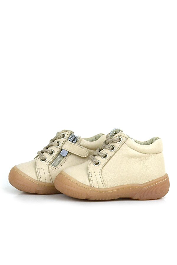 Anatomik Yumuşak Hakiki Deri Fermuarlı Bej Bebek Bot Ayakkabı