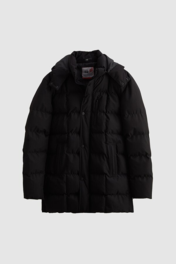 Ds Damat Regular Fit Siyah Rüzgar Geçirmez Su İtici  Elyaf Dolgulu Çıkarılabilir Kapüşonlu Kışlık Mo