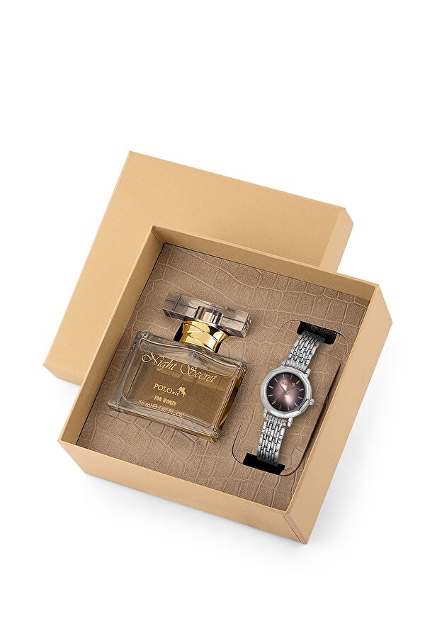 Kadın Kol Saati Ve Parfüm Seti Hediyelik Kutsunda Kombin Gümüş Pembe Renk ST-2128S3