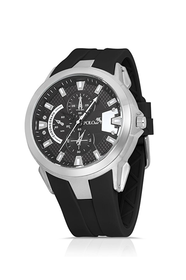 Kauçuk Kordon Metal Kasa Erkek Kol Saati Siyah Gümüş Beyaz Renk PL-0974E4x