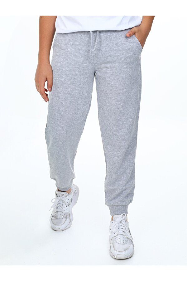 Unisex Kız Erkek Çocuk Gri Melanj Basic Eşofman Altı
