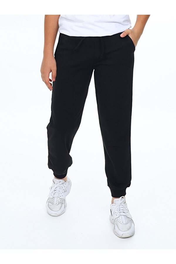 Unisex Kız Erkek Çocuk Siyah Basic Eşofman Altı