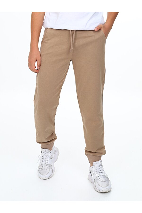 Unisex Kız Erkek Çocuk Bej Basic Eşofman Altı