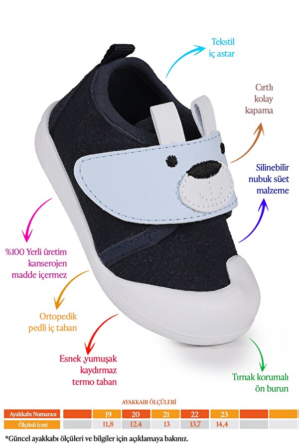 Winni Cırtlı Erkek Bebek İlk Adım Ortopedik Günlük Ayakkabı Lacivert