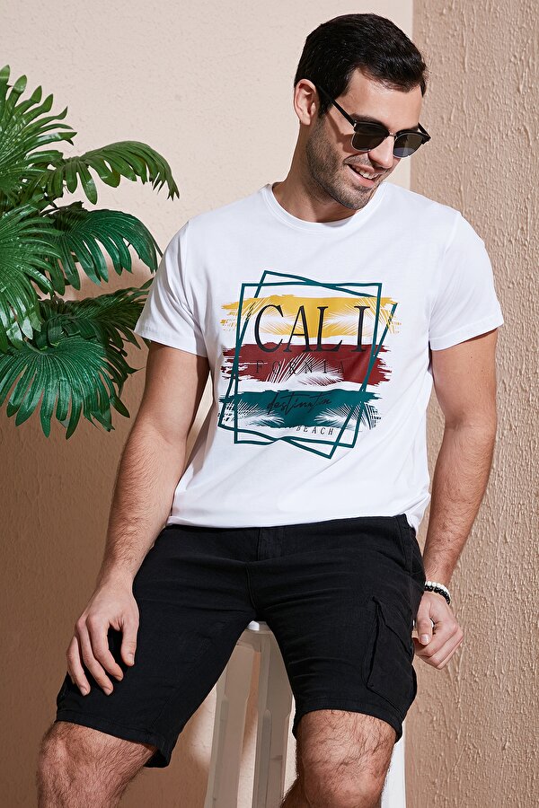 Erkek T Shirt 541CALIFORNIA24 BEYAZ