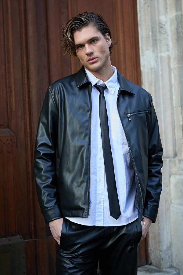 Erkek Deri Mont Siyah Ceket