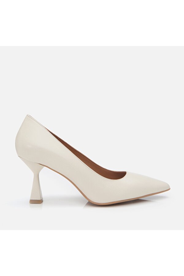 Hakiki Deri Ekru Kadın Stiletto