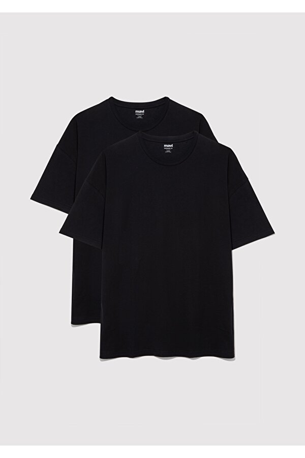 2li Oversize Siyah Basic Tişört Seti