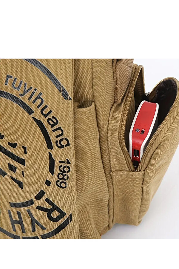 GK65  KANVAS POSTACI YAN ÇAPRAZ KÖRÜKLÜ EVRAK DİZÜSTÜ LAPTOP NOTEBOOK MACBOOK TABLET GÜNLÜK KULLANIM BEJ