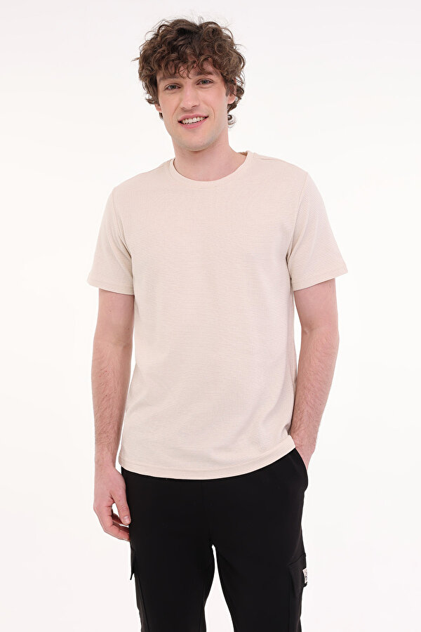 MB CZ JK 11BS101 5FX Bej Erkek Kısa Kol T-Shirt