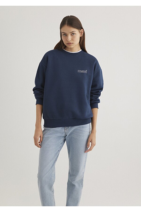 Logo Baskılı Lacivert Sweatshirt