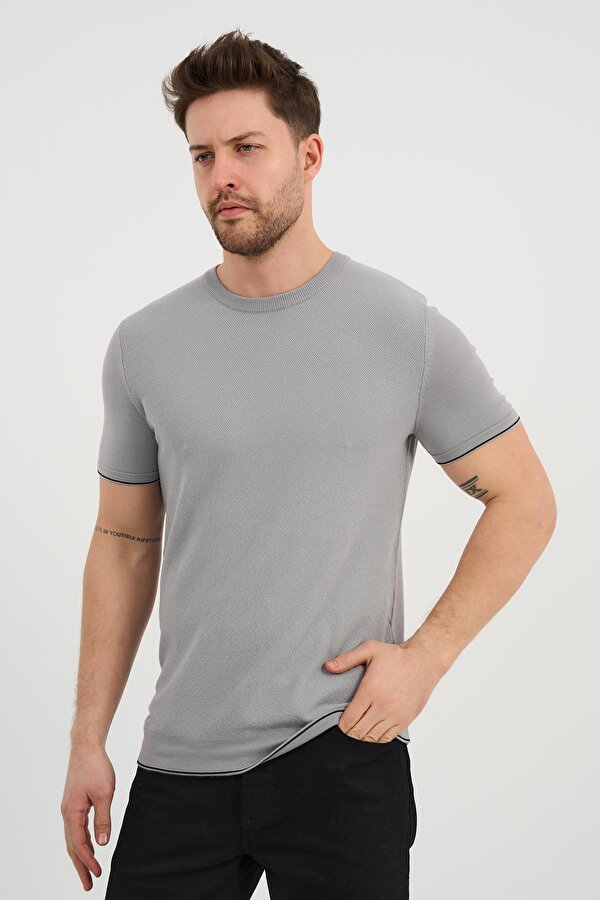 ALEXANDERGARDI Bisiklet Yaka Kolları Şeritli Triko T-shirt (1243)