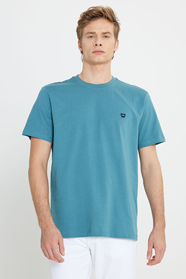 Bisiklet Yaka T-shirt Mavi Erkek Kısa Kol T-Shirt