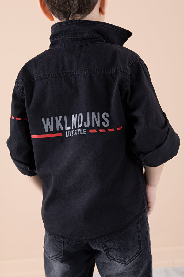 Siyah Sırtı Baskılı Jean Gömlekli Tişörtlü Erkek Çocuk 2li Takım 20270