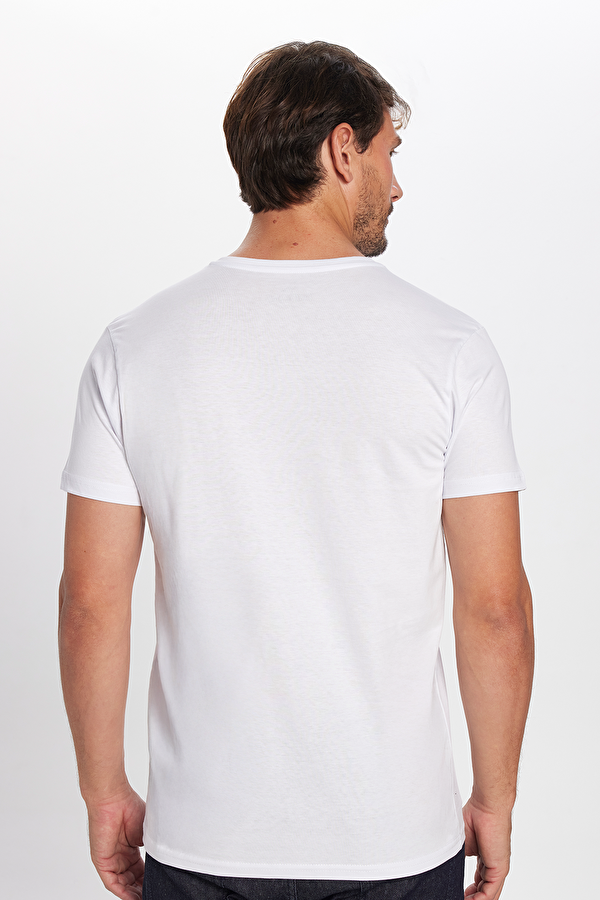 Erkek Slim Fit Dar Kesim %100 Pamuk Yumuşak Dokulu Beyaz V Yaka Tişört