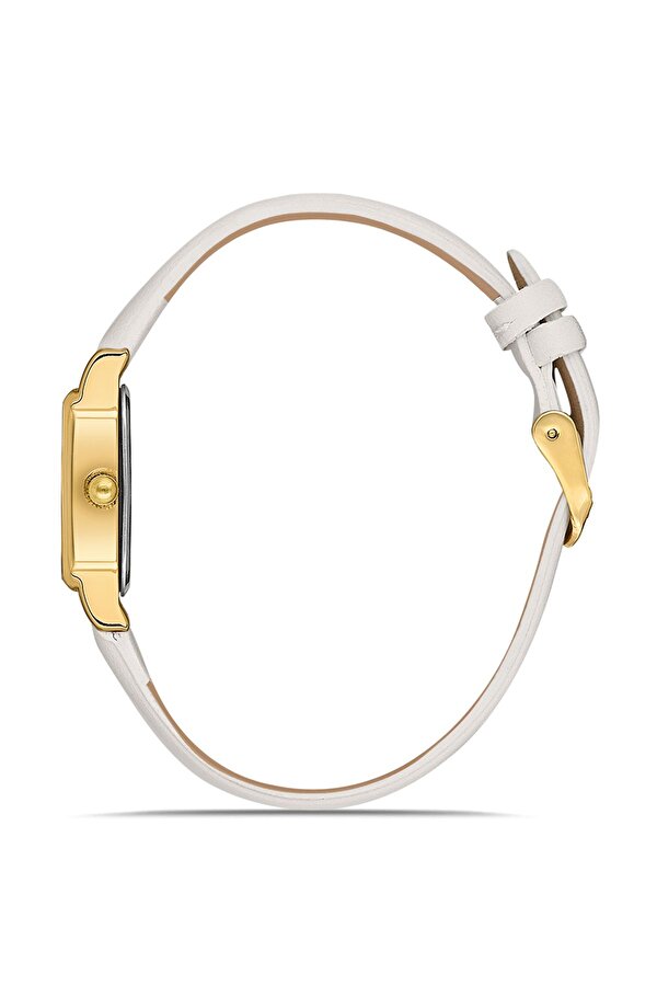 Romen Rakamlı Deri Kordon Kadın Kol Saati Dorika Bileklik Kombin Beyaz Gold Renk Pl-1517B2