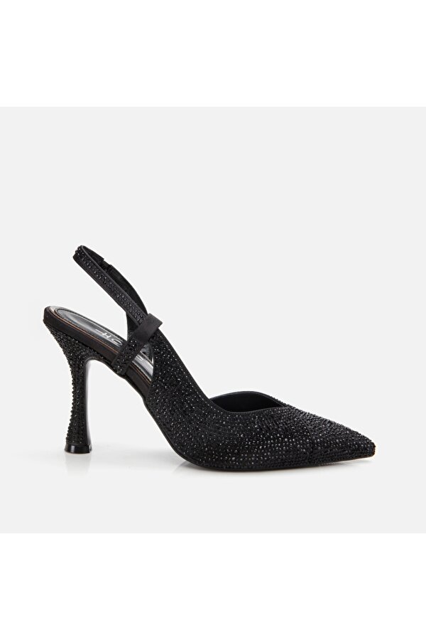 Siyah Kadın Taşlı Stiletto