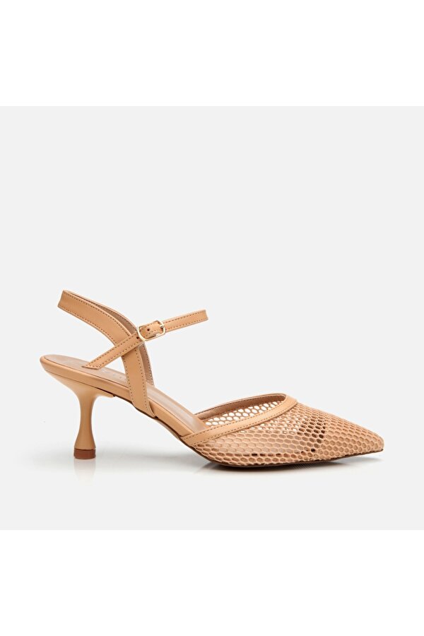 Bej Kadın Fileli Stiletto