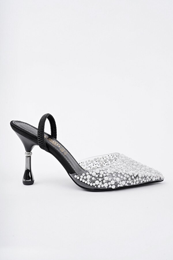 MARGARET Taşlı Sivri Burun Arkası Açık Lastikli Kadın Klasik Topuklu Ayakkabı