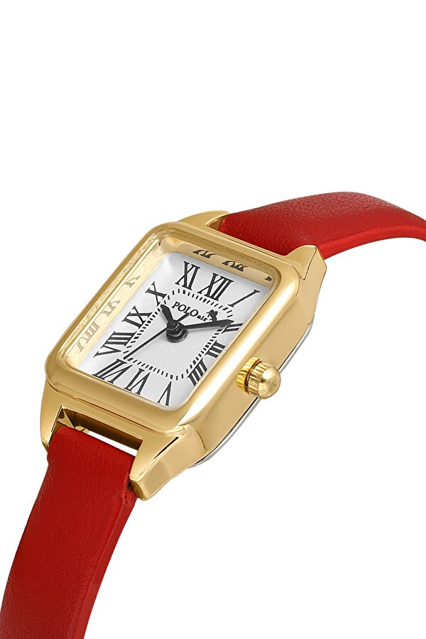 Klasik Romen Rakamlı Deri Kordon Kadın Kol Saati Kırmızı Gold Renk Pl-1517b5x
