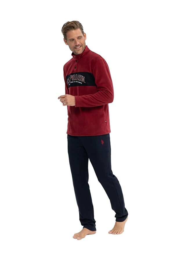 Erkek Uzun Kollu Yakası Düğmeli Kışlık Pijama Takımı