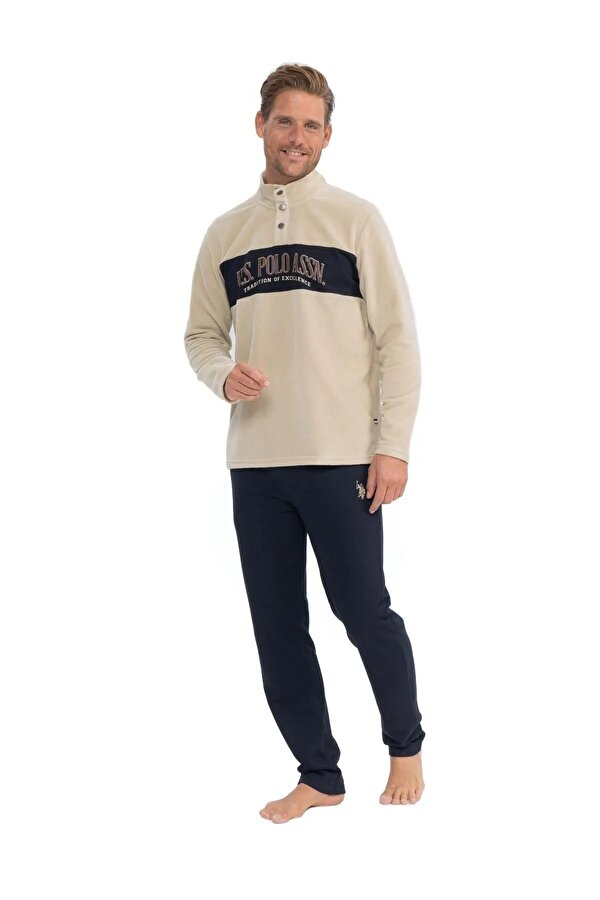 Erkek Uzun Kollu Yakası Düğmeli Kışlık Pijama Takımı