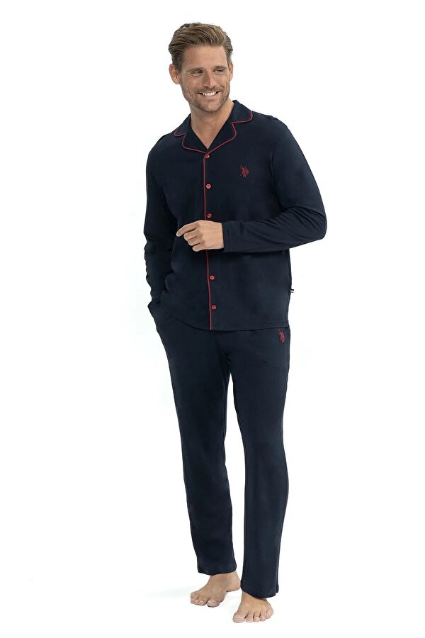 Erkek Uzun Kollu Önden Düğmeli Gömlek Pijama Takım
