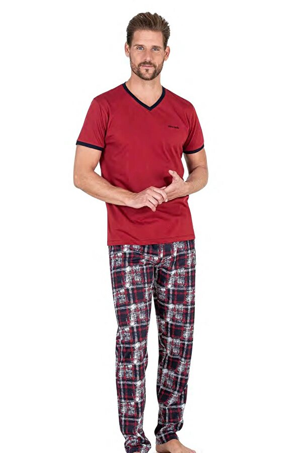 Erkek Kısa Kollu  V Yaka Penye Pijama Takımı