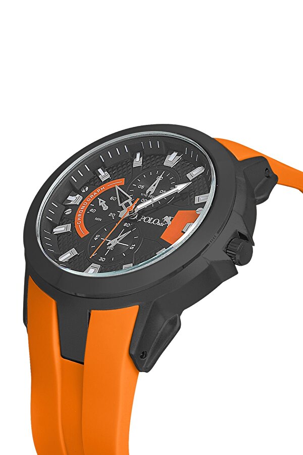 Kauçuk Kordon Metal Kasa Erkek Kol Saati Turuncu Siyah Renk PL-0974E7x