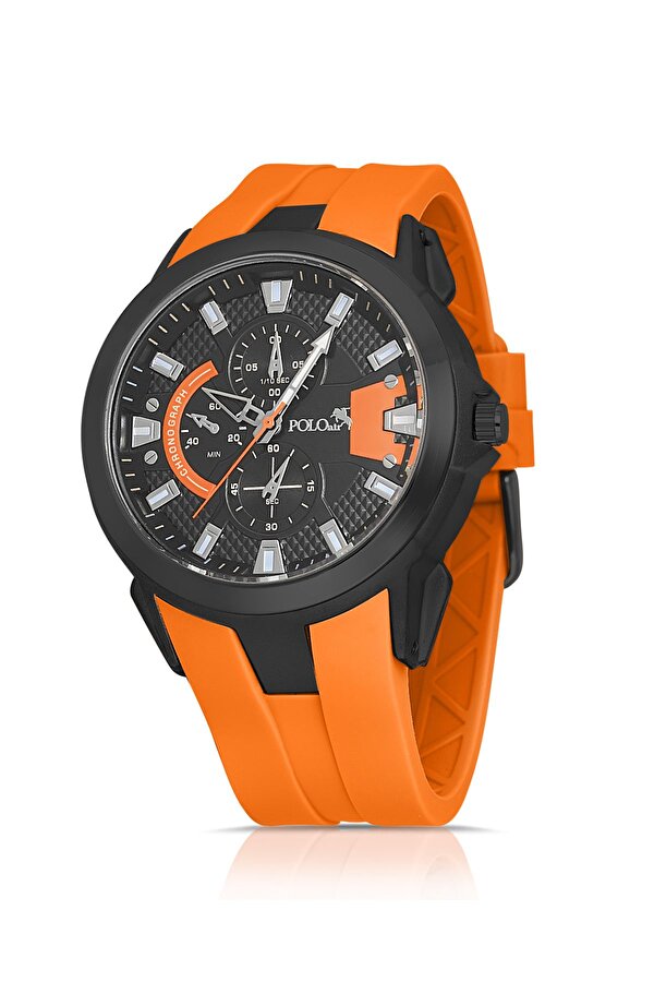 Kauçuk Kordon Metal Kasa Erkek Kol Saati Turuncu Siyah Renk PL-0974E7x