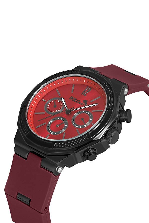 Kauçuk Kordon Metal Kasa Erkek Kol Saati Bordo Siyah Renk PL-0973E8x