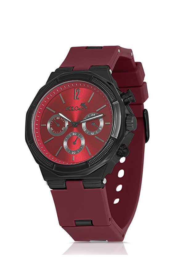 Kauçuk Kordon Metal Kasa Erkek Kol Saati Bordo Siyah Renk PL-0973E8x