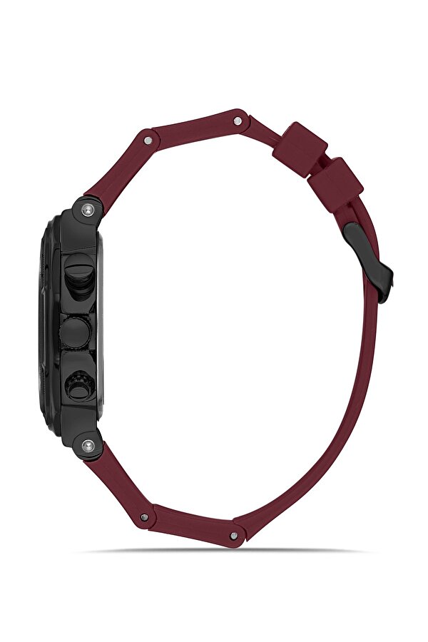 Kauçuk Kordon Metal Kasa Erkek Kol Saati Bordo Siyah Renk PL-0973E8x