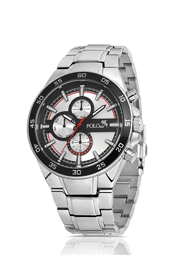 Spor Metal Erkek Kol Saati Gümüş Siyah Kırmızı Renk PL-0961E4x