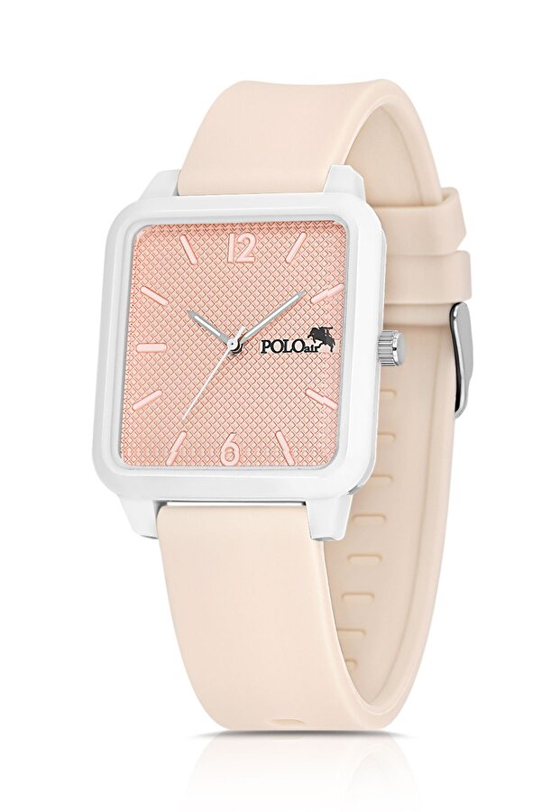 Kare Kasa Silikon Kordon Unisex Bay-Bayan Spor Kol Saati Toz Pembe Beyaz Renk PL-1509B2x