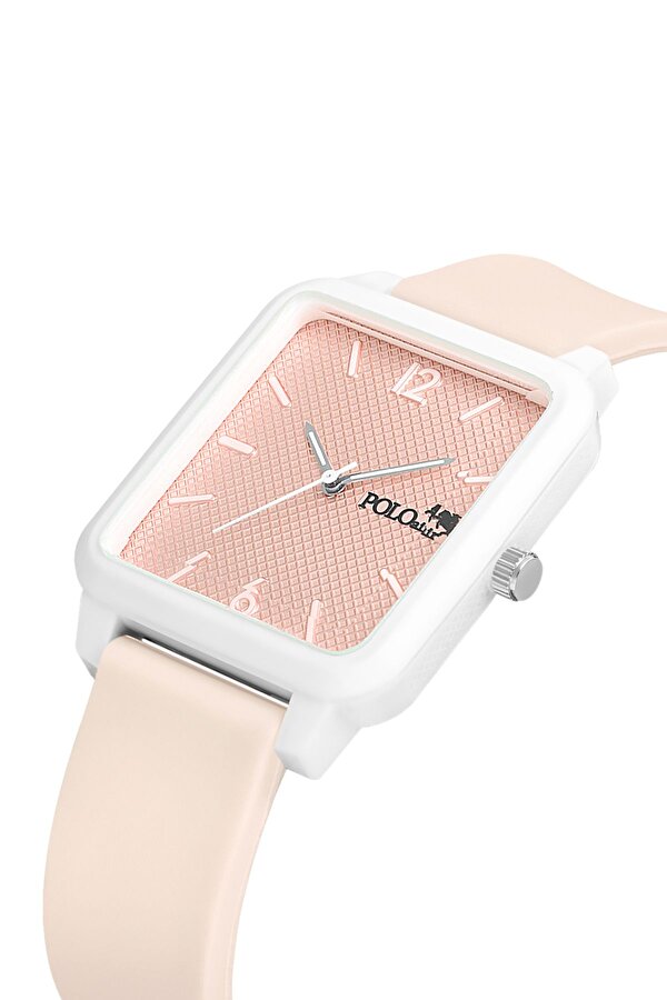 Kare Kasa Silikon Kordon Unisex Bay-Bayan Spor Kol Saati Toz Pembe Beyaz Renk PL-1509B2x