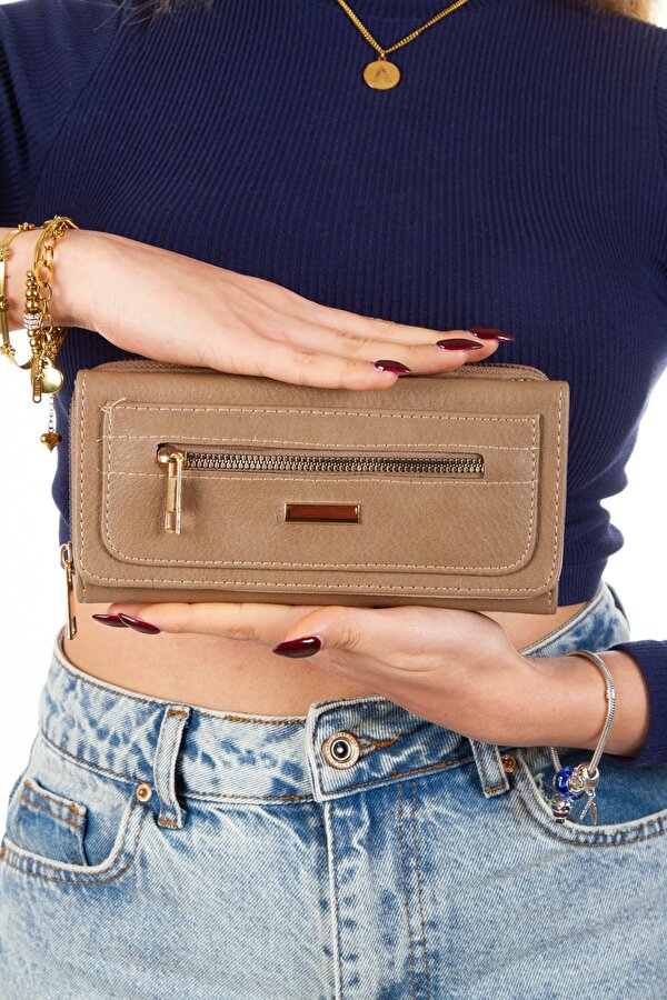 Kadın Kağıt Para ve Kartlık Bölmeli Cüzdan Fermuar Detaylı