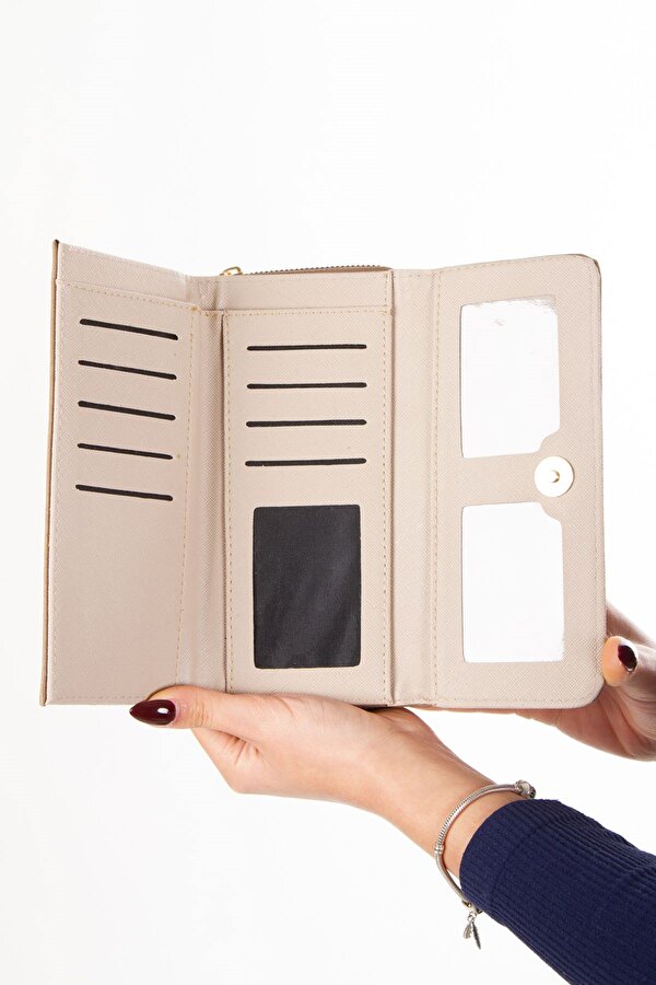 Kadın Kağıt Para ve Kartlık Bölmeli Cüzdan Fermuar Detaylı