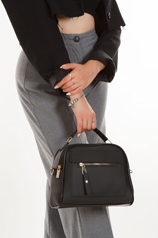 Kadın Günlük Siyah ve Krem Omuz Çantası 2 Adet