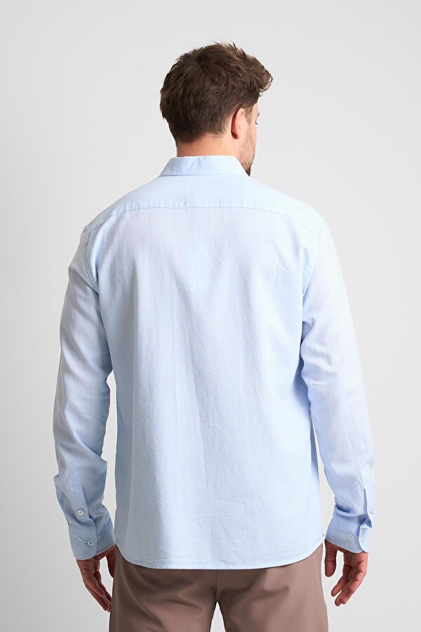 ALEXANDERGARDI Erkek Yakası Düğmeli Uzun Kollu Keten Gömlek (EG-1847-01)