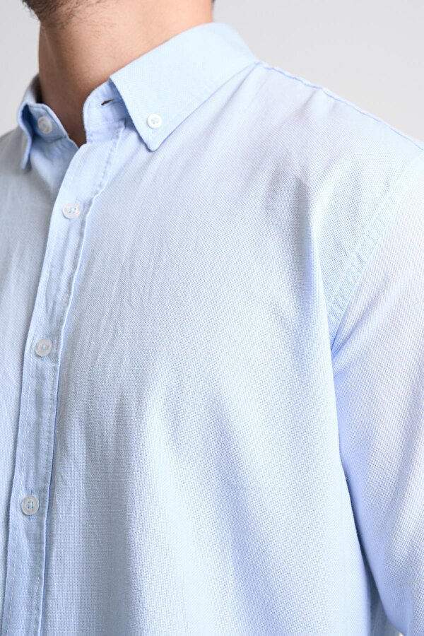 ALEXANDERGARDI Erkek Yakası Düğmeli Uzun Kollu Keten Gömlek (EG-1847-01)