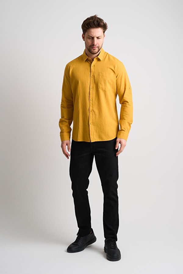 ALEXANDERGARDI Uzun Kollu Katlanabilir Kol Erkek Keten Gömlek (EG-1842-02)