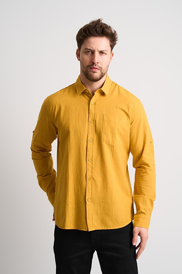 ALEXANDERGARDI Uzun Kollu Katlanabilir Kol Erkek Keten Gömlek (EG-1842-02)