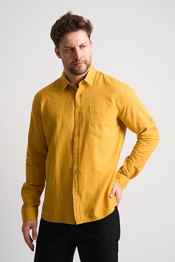 ALEXANDERGARDI Uzun Kollu Katlanabilir Kol Erkek Keten Gömlek (EG-1842-02)