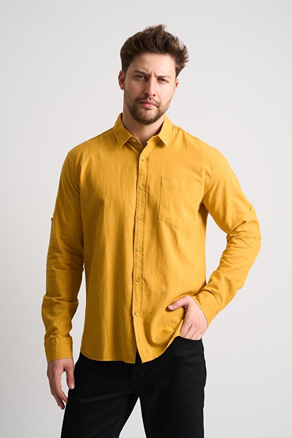 ALEXANDERGARDI Uzun Kollu Katlanabilir Kol Erkek Keten Gömlek (EG-1842-02)