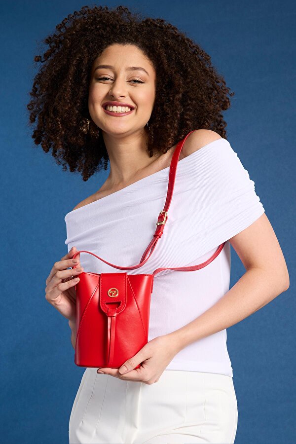 Bakü Ayarlanabilir Omuz Askılı Mıknatıs Kapamalı Telefonluk Kadın Omuz Çantası Kırmızı