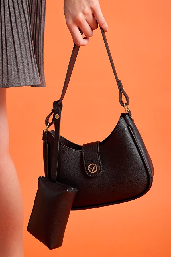 Larissa Mıknatıs Kapaklı Yavru Cüzdanlı Kadın Omuz ve Kol Çantası Siyah