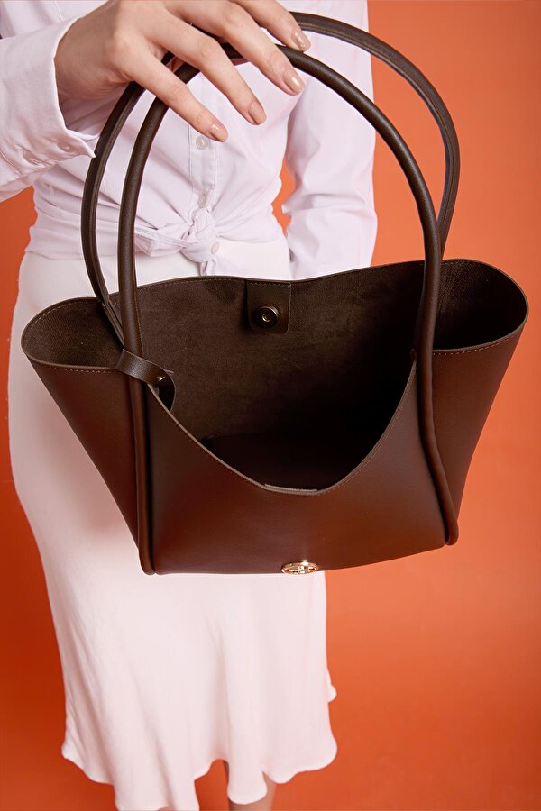 Athens Yavru Cüzdanlı Geniş Bölmeli Mıknatıs Kapamalı Kadın Omuz ve Kol Çantası Kahverengi