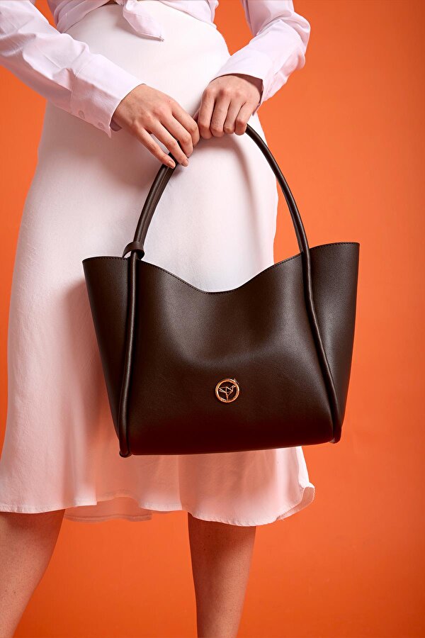 Athens Yavru Cüzdanlı Geniş Bölmeli Mıknatıs Kapamalı Kadın Omuz ve Kol Çantası Kahverengi