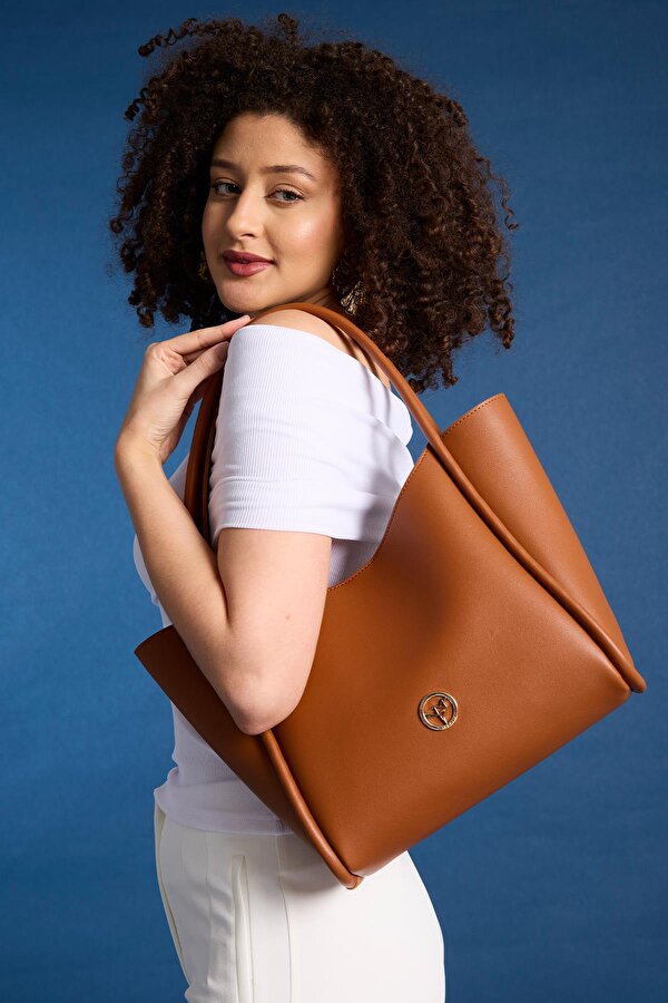 Athens Yavru Cüzdanlı Geniş Bölmeli Mıknatıs Kapamalı Kadın Omuz ve Kol Çantası Taba